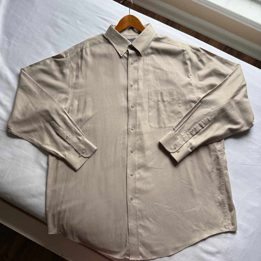 Roundtree & Yorke Classics Mens 2XT Tan Herringbone Shirt Big Tall Fall Wedding